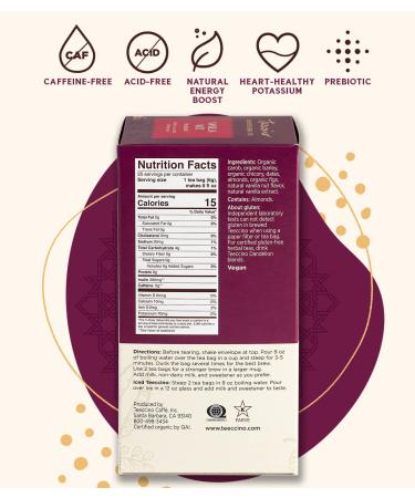 Teeccino Vanilla Nut Herbal Tea - Caffeine Free, 25 Bags (5.3 oz) - Roasted Tea - Buy Online on SooperMarket.com