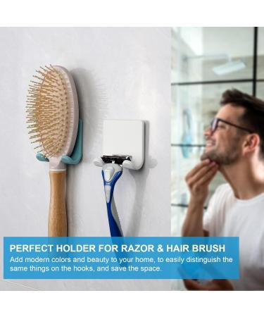 Vanzavanzu Razor Plane Holder for Shower Wall - 2 Pack Adhesive Hooks for Hairbrush & Towel - Waterproof Silicone Bathroom Organizer - Blue & White - Buy Online on SooperMarket.com