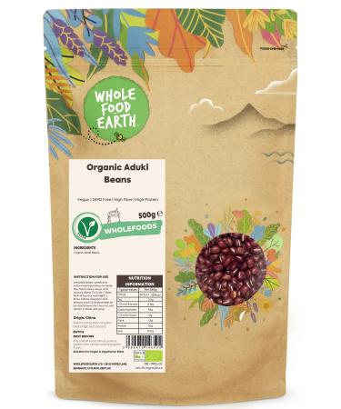 Wholefood Earth Organic Aduki Beans 500g Vegan | GMO Free | High Fibre | High Protein | Certified Organic