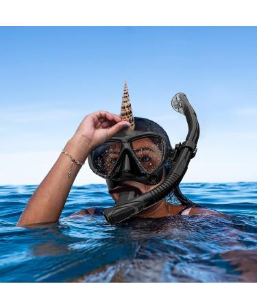 Adults' Snorkel Set with Anti-Fog Spray | Adjustable Panoramic Swim Mask | Dry Top Snorkel Kit for Diving and Swimming | Tempered Glass Scuba Mask in Black - Buy Online on SooperMarket.com