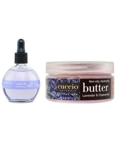 Cuccio Full Hand Treatment - Cuticle Oil 2.50 Oz and Butter Blends Moisturizing Scented Body Cream 8 Oz (Lavender)