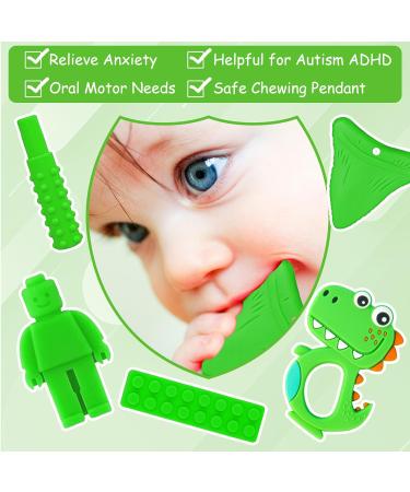 5Pcs Green Sensory Chew Necklace for Kids - Food Grade Silicone Teether Toy for Autism, Anxiety, Biting Needs - Buy Online on SooperMarket.com