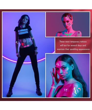 15 Sheets Glow in the Dark Temporary Neon Makeup UV Stickers for Women Kids - Stylish Body Face Skin Glowing Shimmer - Rave Party Supplies - Buy Online on SooperMarket.com