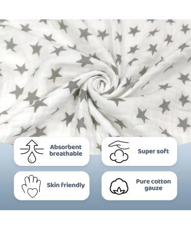 Miracle Baby Muslin Swaddle Blanket - Grey Stars Print, 110x150cm, Cotton, for Boys and Girls - Buy Online on SooperMarket.com