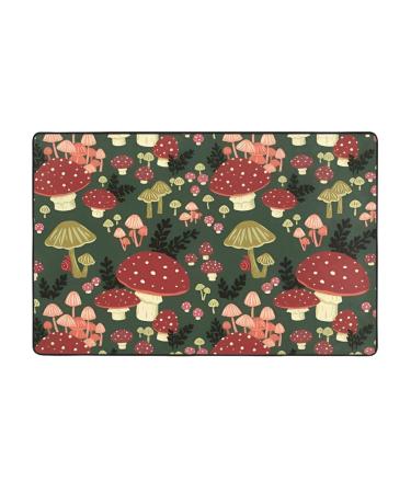 Flannel Carpet Bright Mushrooms Art Picture 60 x 39 in Non-Slip Durable Suitable for Living Room and Office Bedroom