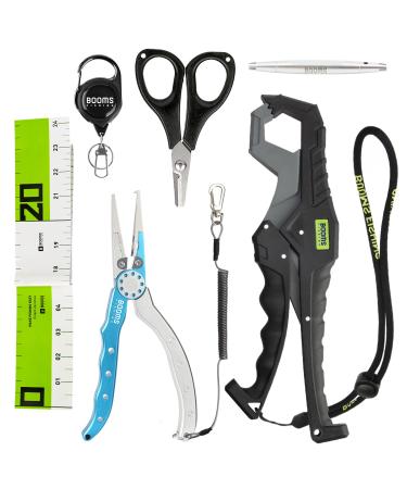 Booms Fishing TK6 7PC Fishing Tools Set, 7.5 Aluminum Fishing Pliers and Fish Gripper Combo, Saltwater Fishing Accessories and Equipment, Great Fishing Gifts for Men