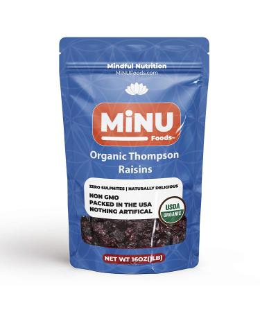 MiNU Organic Thompson Raisins 16 oz - Unsweetened, No Sulphur, Paleo & Vegan Superfood - Non-GMO & Gluten Free - Buy Online on SooperMarket.com