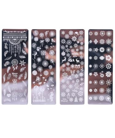 CWed 4 pieces nail stamp set bubble plate set nail stamp scraper for nail stamp manicure french nails stamp Art/plant/puzzle/geometry/fire/animal/lace/feather