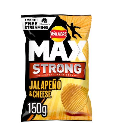 Walkers Max Strong Jalapeno and Cheese Ridged Crisps Perfect for Sharing 150g Cheese 150 g (Pack of 1)