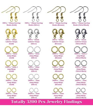Paxcoo 3200Pcs Jewelry Repair Kit - Jump Rings, Clasps, Earring Hooks for Making Supplies and Findings - Necklace Bracelets Repair - Buy Online on SooperMarket.com