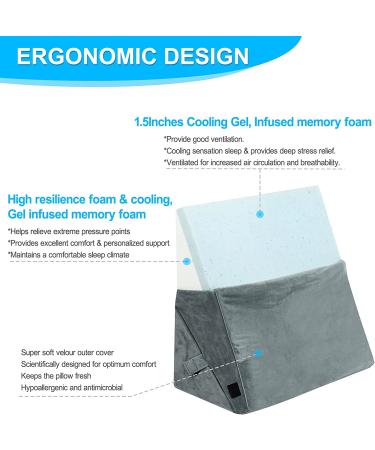 Howhom Adjustable Memory Foam Bed Wedge Pillow - Orthopedic Incline Cushion for Snoring, Allergies, Reading, Sleeping, Acid Reflux - Reduce Neck and Back Pain - Grey - Buy Online on SooperMarket.com