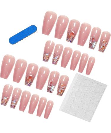 Glossy Fake Nails | Long Stick on Nails with Rhinestones | False Tips Artificial Finger Manicure for Women and Girls Kot-au - Buy Online on SooperMarket.com