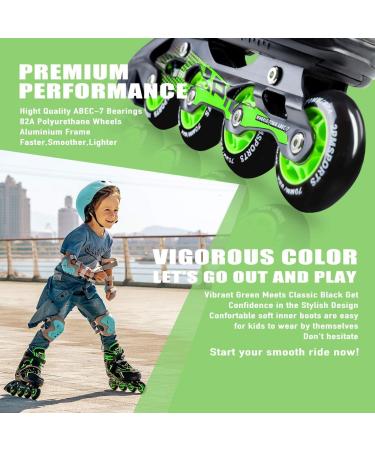 2PM SPORTS Torinx Adjustable Inline Skates | Fun Roller Blades for Kids | Beginner Roller Skates for Girls, Boys, Men, and Ladies | Green Large - Youth (4-7 US) - Buy Online on SooperMarket.com