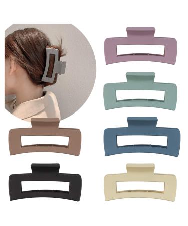Whaline Hair Claw Clips Strong Hold Rectangle Hair Claw 6 Pack Matte Solid Color Hair Jaw Clamp Non-Slip Catch Hair Clips Jumbo Hair Styling Accessories for Women Girls Thin Thick Hair