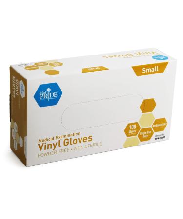 Medpride Medical Vinyl Examination Gloves (Small 100-Count) Latex Free Rubber  Disposable Ultra-Strong Clear  Fluid Blood Exam Healthcare Food Handling Use  No Powder