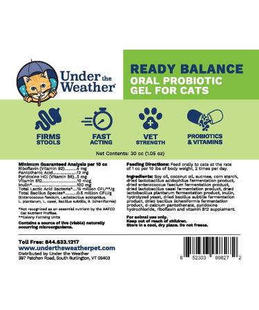 Under the Weather Pet Ready Balance Oral Probiotic Gel for Cats & Dogs 1.05oz | Supports Digestive Balance & Upset Stomachs | Beneficial Bacteria, Live Probiotics, & Vitamins for Pets - Buy Online on SooperMarket.com