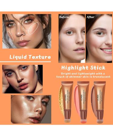 3pcs Liquid Contour Beauty Wand Set - Highlighter & Blush Stick with Cushion Applicator - Buy Online on SooperMarket.com