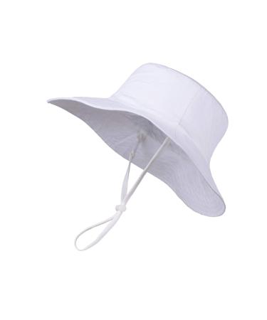 LANGZHEN Beach Sun Protection Hat for Baby Girls Adjustable Toddler Kids Hat Wide Brim Summer Play Hat with Chin Strap White XL