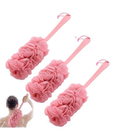 3 Packs Loofah with Handle Soft Netting Shower Loofah on a Stick Back Scrubber Dense Foaming Back Loofah Sponge Shower Brush for Men and Women Gentle Exfoliation Loofah On A Stick