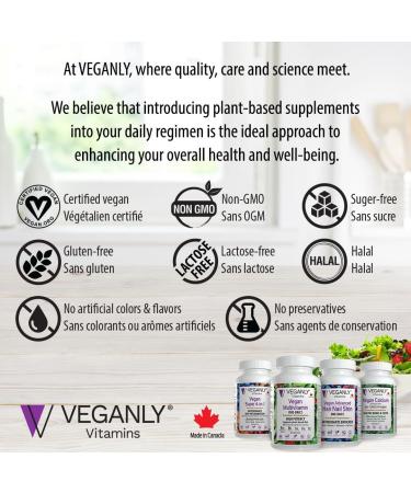 VEGANLY Vegan Multivitamin One-Daily for Plant-based Diets. 90 veg. tablets with high potency in B12 D3 Calcium Iron Zinc & more. Best for vegans and vegetarians. (NPN 80076962) - Buy Online on SooperMarket.com