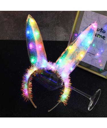 Zoestar Light Up Bunny Headband Led Glow Rabbit Ear Hair Bands Bunny Cosplay Costume Headwear for Women