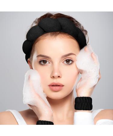 Puffy Spa Headband Set for Women - Black Terry Towel Cloth Fabric Headbands for Skincare, Shower, and Makeup Removal - Buy Online on SooperMarket.com