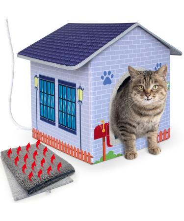 Heated Cat Houses for Indoor/Outdoor Cats with Heated Cat Bed Providing Safe Feral Cats , Easy to Assemble