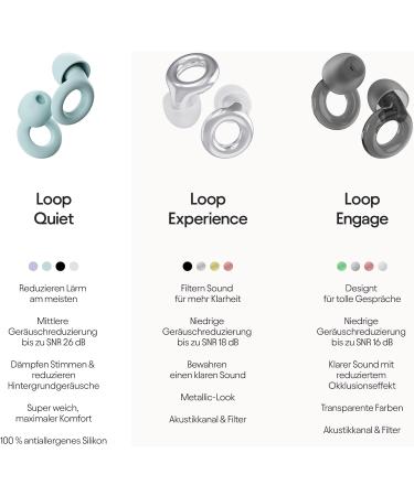 Loop Quiet Earplugs for Sleeping | Soft Reusable Silicone Hearing Protection with 8 Attachments | Noise Reduction SNR 24dB | Ideal for Travel & Concentration - Mint - Buy Online on SooperMarket.com