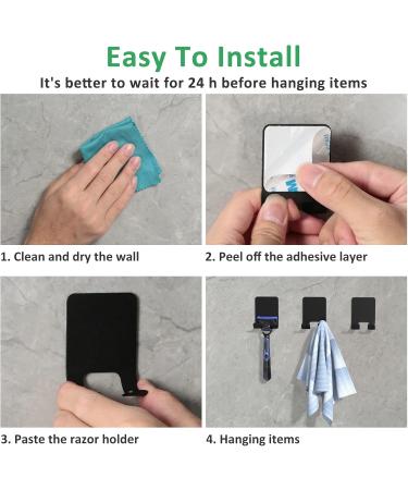 Premium Stainless Steel Razor Bracket Shower Hooks - 3-Piece Multi-Purpose Towel Holder Self-Adhesive & Drill-Free | Black Bathroom & Kitchen Organizer - Buy Online on SooperMarket.com