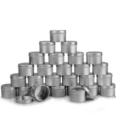 DINGPAI 27pcs Candle Tins, 2oz Metal Tins, Round Empyt Candle Containers for Candle Making, Party Favors, Spices & Gifts Silver Color 2oz