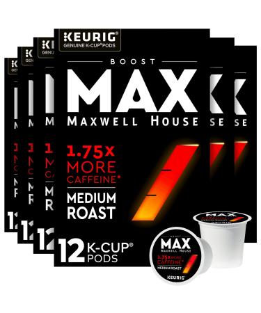 Maxwell House Max Boost Medium Roast K-Cup Coffee Pods with 1.75X More Caffeine (72 ct Pack 6 Boxes of 12 Pods)