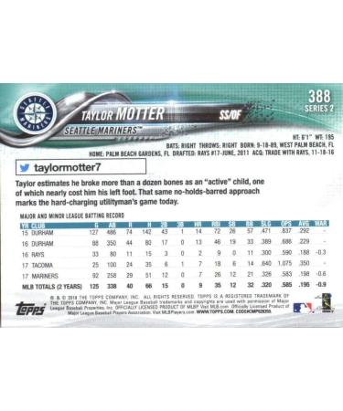 2018 Topps Series 2 #388 Taylor Motter Seattle Mariners Baseball Card - Buy Now at GOTBASEBALLCARDS - Buy Online on SooperMarket.com