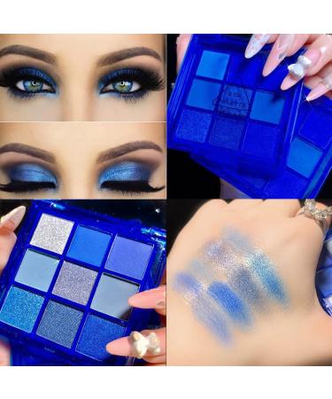 Yeweian Blue Eyeshadow Palette - 9 Colors Glitter Matte Makeup for Women | Highly Pigmented & Waterproof Smokey Eye Palette (06) - Buy Online on SooperMarket.com