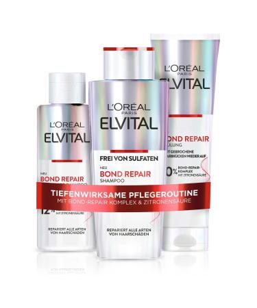 L'Or al Paris Elvital Routine for hair repair with shampoo rinsing and pre-shampoo with bond-repair complex and citric acid for less hair breakage and more shine bond repair 3-part 550 ml (1 Pack)