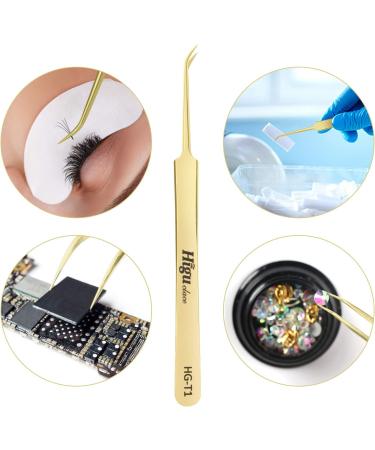Professional Gold Curved Eyelash Extension Tweezers - Stainless Steel Precision for Volume Lashes | HG-T1 - Buy Online on SooperMarket.com