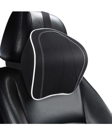 Zatooto car neck pillow memory foam car seat headrest with adjustable belt leather car neck pillow for driving gaming office seat (black)