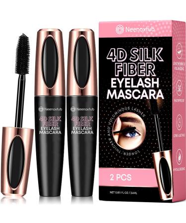 Neenoxtub 4D Silk Fiber Lash Mascara, Lengthening and Thick, Long Lasting, Waterproof & Smudge-Proof, Hypoallergenic Formula 2 Pack Black