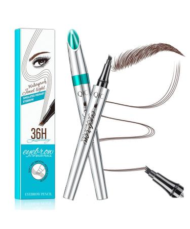 Ey brow pencil with 4 tip micro head liquid eyebrows microblading pen eyebrow pencil micro 4 point brow pencil long -lasting waterproof natural (#2 dark brown)