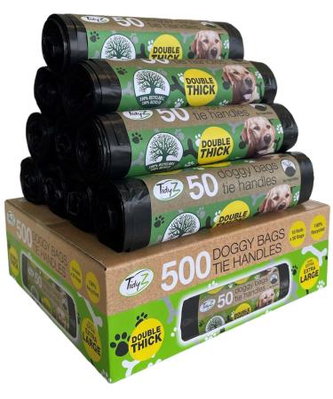 TidyZ 500 DOGGY BAGS WITH TIE HANDLES EXTRA STRONG & EXTRA LARGE (10 rolls of 50 bags)
