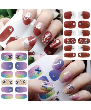 10 Sheets Butterfly Nail Stickers - Self Adhesive Full Nail Wraps & Glitter Decals for DIY Manicure Kits - Perfect Nail Art Supplies for Women & Girls - Buy Online on SooperMarket.com