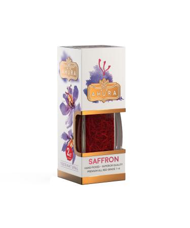 Ahura Finest Natural Saffron Threads - Pure Grade 1 All Red Saffron Spice for Tea Paella Risotto Pasta Rice Cooking - No Additives (2g Jar)