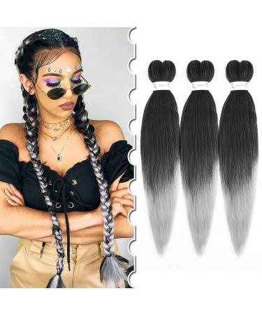 Silk-Co Braids Hair Extensions Braids Crochet Hair Afro Hair extension 3 bundle of pre-stretched braided hair extensions crochet twist braided hair 50cm-225g # black and silver 50 cm black-silver