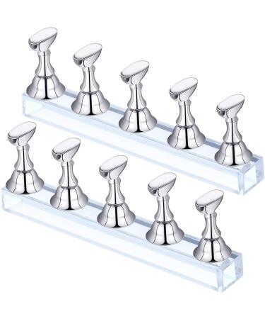 2 Sets Acrylic Nail Display Stand Nail Practice Holder Magnetic Nail Practice Stand Fingernail DIY Nail Stand for False Nail Manicure Tool Home Salon Use (silver)