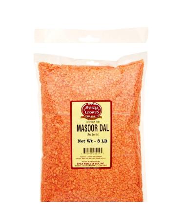 Spicy World Masoor Dal 8 Pound Bag (128oz) - Red Lentils Split - All Natural