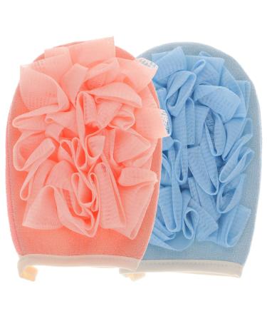 2pcs Skincare Exfoliating Gloves for Shower Double-Sided Shower Loofah Flower Remove Dead Skin Cleaning Bathing Accessories Blue+Pink