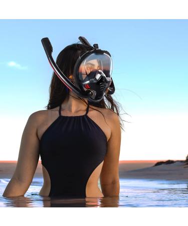 HJKB Full Face Snorkel Mask with Anti-Fog Wipes | 180 Panoramic HD View | Anti-Leak Dry Top Set for Adults & Kids | Black Large-X-Large - Buy Online on SooperMarket.com