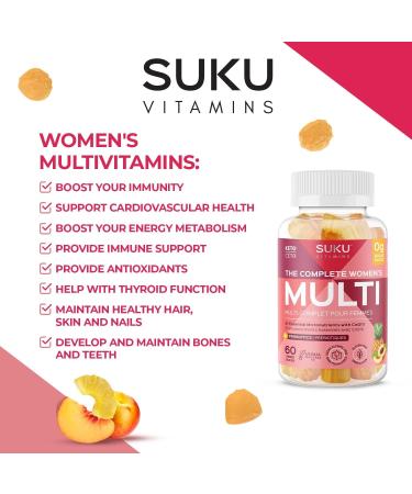 Suku Vitamins - The Complete Women's Multivitamins Enriched with Vitamin K2 Vitamin A and More Easy to Chew Sugar-and-Gluten-Free Gummy Vitamins Non-GMO 60 Counts - Buy Online on SooperMarket.com