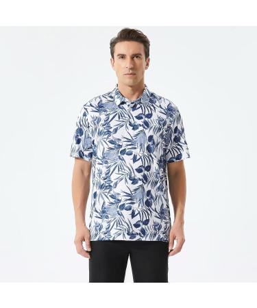Men's Navy Leaf Print Golf Polo Shirt - Moisture Wicking Dry Fit Performance - Buy Online on SooperMarket.com