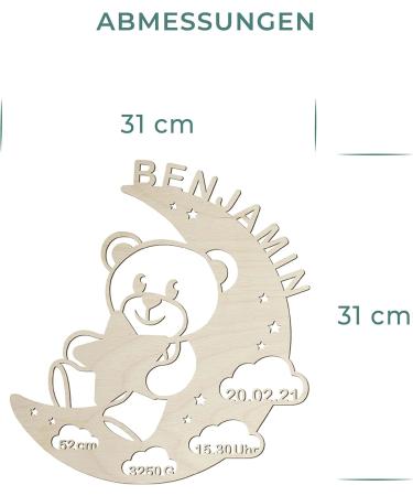 LAUBLUST Night Light Bear in the Moon - Personalized Baby Gift for Birth & Baptism - LED Natural Lighting for Kids - Buy Online on SooperMarket.com