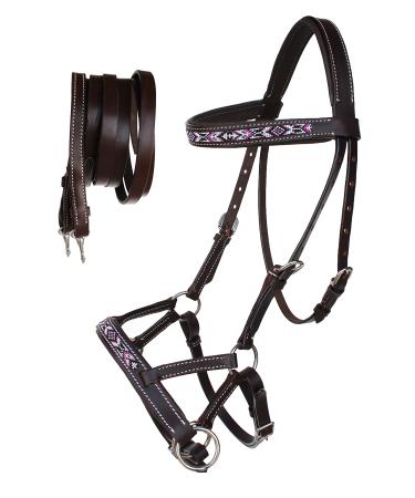 CHALLENGER Western Bridle Padded Beaded Bitless 77RT13BR-F